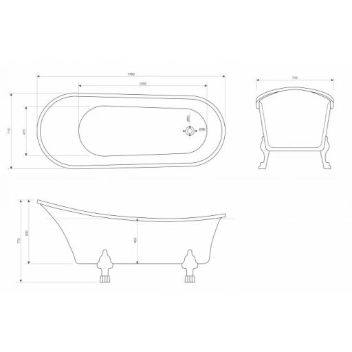 Copen Sophia szabadon álló akril kád – 1760x710 mm, fényes fehér