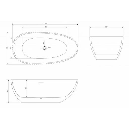 Copen Marilyn szabadon álló akril kád – 1700x850x580 mm, fényes fehér
