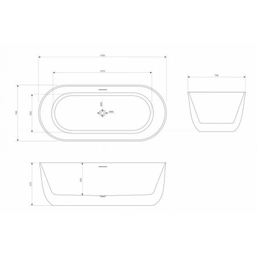 Copen Judy szabadon álló akril kád – 1700x750x570 mm, matt fekete/matt fehér