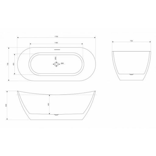 COPEN Vivien 170 cm Szabadon Álló Kád – Fényes Fehér – Nedvességálló