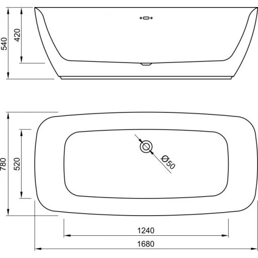 Copen Greta szabadon álló akril kád – 1680x780x540 mm, fényes fehér