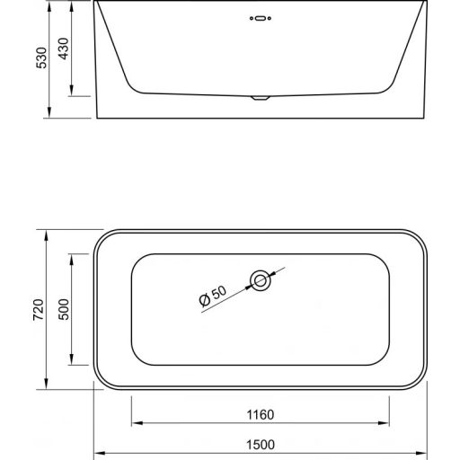Copen Audrey szabadon álló akril kád – 1500x720x530 mm, fényes fehér