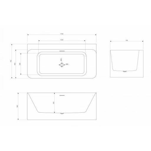 Copen Hedy falhoz tolható szabadon álló akril kád – 1700x745x585 mm, fényes fehér