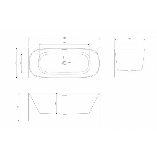 Copen Ingrid falhoz tolható szabadon álló akril kád – 1700x750x585 mm, fényes fehér