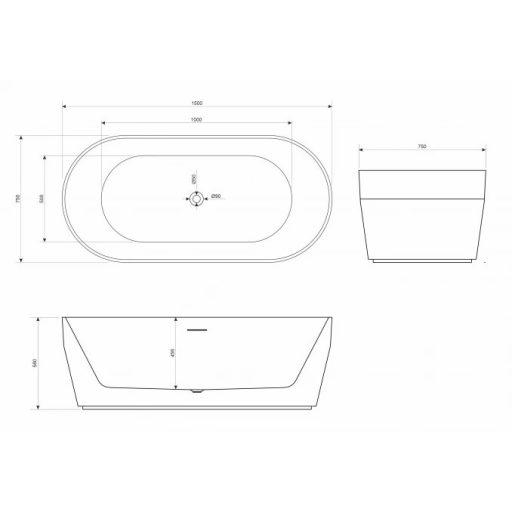 Copen Ginger szabadon álló akril kád – 1500x750x580 mm, matt fehér