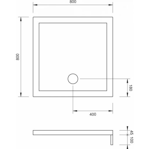 COPEN Szögletes Zuhanytálca 800x800x145 mm, Leszerelhető Előlappal, Fehér