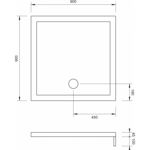 COPEN Szögletes Zuhanytálca 900x900x145 mm, Leszerelhető Előlappal, Fehér