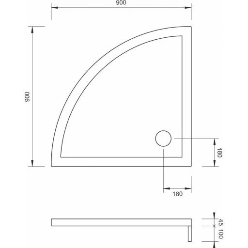 COPEN Íves Zuhanytálca 900x900x145 mm, Leszerelhető Előlappal, Fehér
