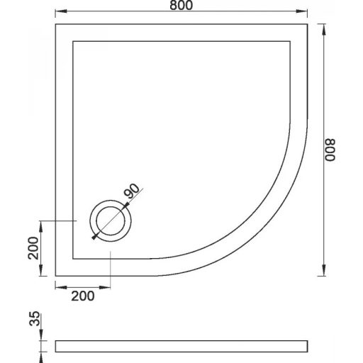 COPEN SOLILUX Lapos Íves Zuhanytálca 800x800x35 mm, Fehér