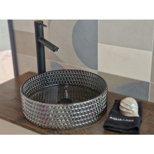 COPEN fekete kerek, pultra ültethető üveg mosdótál, 400x125 mm