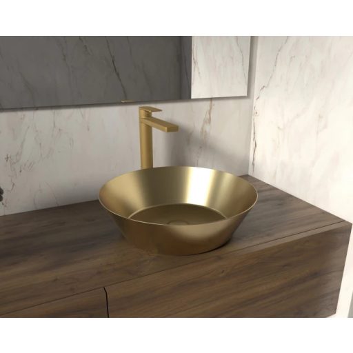 COPEN szálcsiszolt arany kerek, pultra ültethető fém mosdótál, 400x125 mm
