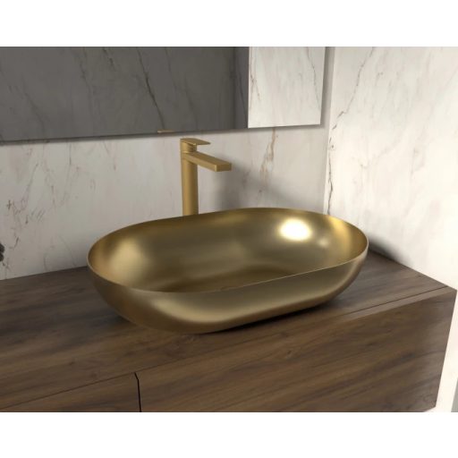 COPEN szálcsiszolt matt arany téglalap alakú, pultra ültethető fém mosdótál, 555x380x125 mm