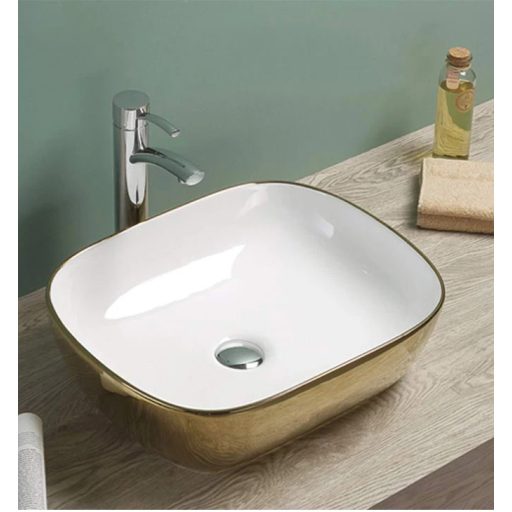 COPEN arany-fehér téglalap alakú, pultra ültethető kerámia mosdótál, 505x405x140 mm