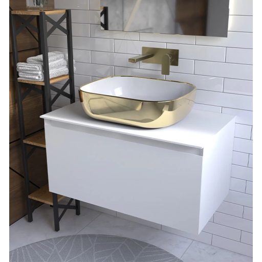 COPEN arany-fehér téglalap alakú, pultra ültethető kerámia mosdótál, 505x405x140 mm
