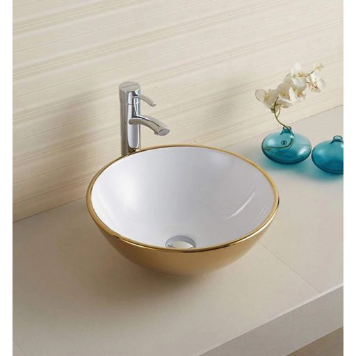 COPEN arany-fehér kerek, pultra ültethető mosdótál, 415x415x155 mm