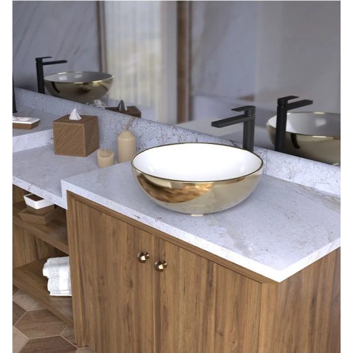 COPEN arany-fehér kerek, pultra ültethető mosdótál, 415x415x155 mm