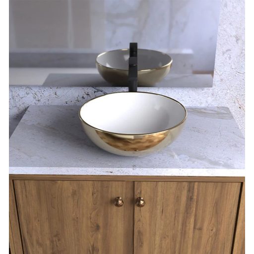 COPEN arany-fehér kerek, pultra ültethető mosdótál, 415x415x155 mm