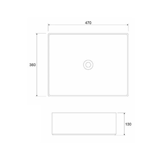 COPEN matt fekete téglalap alakú, pultra ültethető kerámia mosdótál, 470x360x130 mm