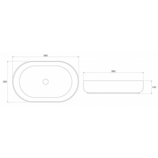 COPEN fényes fehér ovális lekerekített téglalap alakú pultra ültethető kerámia mosdótál, 560x390x140 mm
