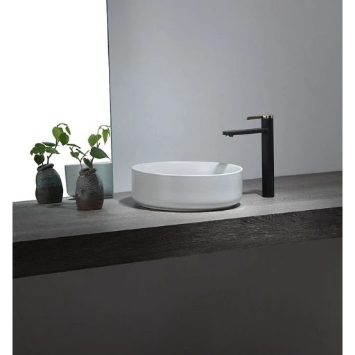 COPEN matt középszürke kerek, pultra ültethető kerámia mosdótál, 410x410x120 mm