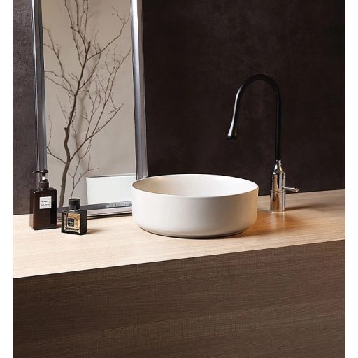 COPEN matt fehér kerek, pultra ültethető kerámia mosdótál, 410x410x120 mm