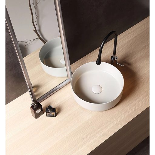 COPEN matt fehér kerek, pultra ültethető kerámia mosdótál, 410x410x120 mm