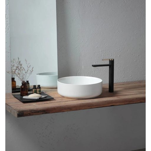 COPEN matt fehér kerek, pultra ültethető kerámia mosdótál, 410x410x120 mm