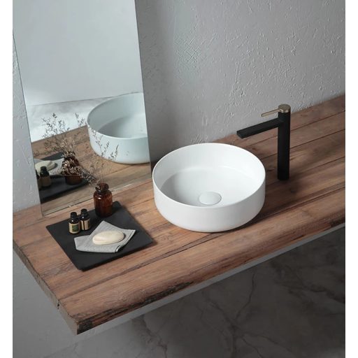 COPEN matt fehér kerek, pultra ültethető kerámia mosdótál, 410x410x120 mm