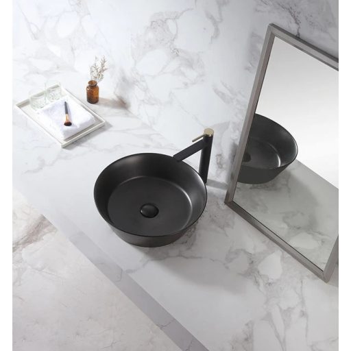 COPEN matt fekete kerek, pultra ültethető kerámia mosdótál, 430x430x130 mme
