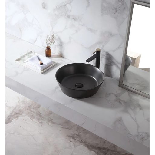 COPEN matt fekete kerek, pultra ültethető kerámia mosdótál, 430x430x130 mme