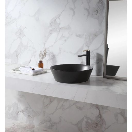 COPEN matt fekete kerek, pultra ültethető kerámia mosdótál, 430x430x130 mme