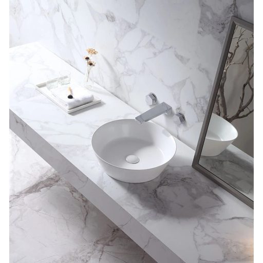 COPEN matt fehér kerek, pultra ültethető kerámia mosdótál, 430x430x130 mm