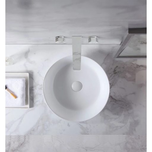 COPEN matt fehér kerek, pultra ültethető kerámia mosdótál, 430x430x130 mm