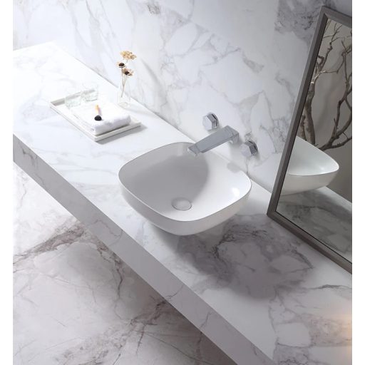 COPEN fényes fehér négyzet alakú, pultra ültethető kerámia mosdótál, 420x420x140 mm