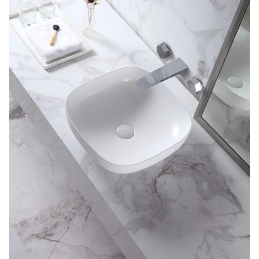 COPEN fényes fehér négyzet alakú, pultra ültethető kerámia mosdótál, 420x420x140 mm