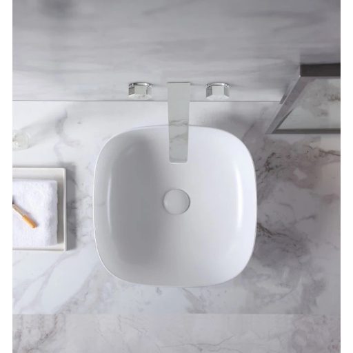 COPEN fényes fehér négyzet alakú, pultra ültethető kerámia mosdótál, 420x420x140 mm