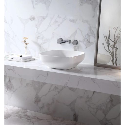 COPEN fényes fehér négyzet alakú, pultra ültethető kerámia mosdótál, 420x420x140 mm