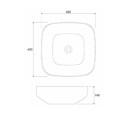 COPEN fényes fehér négyzet alakú, pultra ültethető kerámia mosdótál, 420x420x140 mm