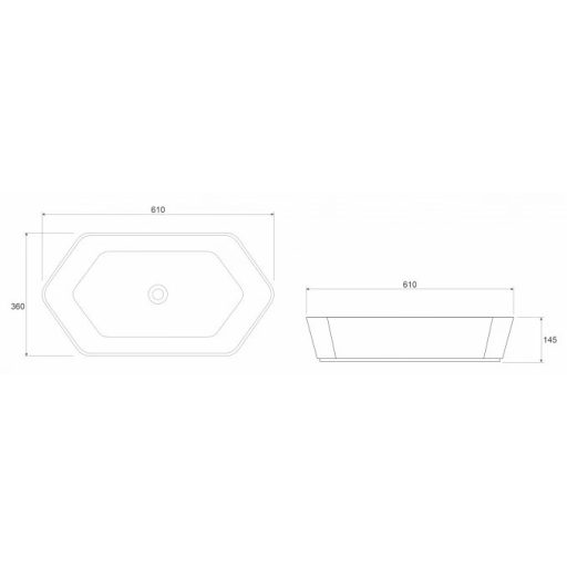 COPEN matt fekete lekerekített téglalap alakú, pultra ültethető kerámia mosdótál, 610x360x145 mm