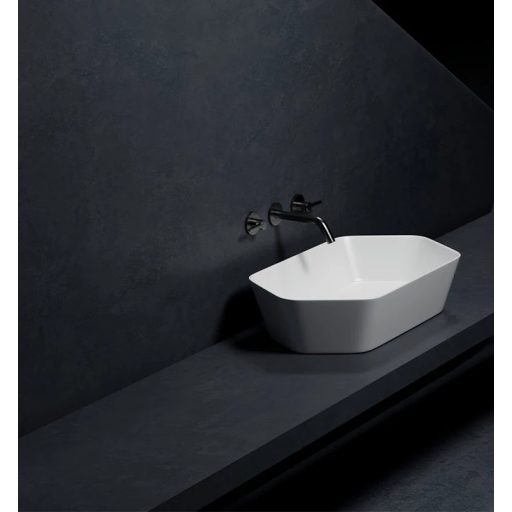 COPEN matt fehér lekerekített téglalap alakú, pultra ültethető kerámia mosdótál, 610x360x145 mm