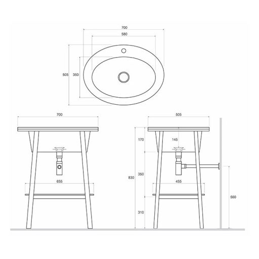 COPEN 50 cm Állványos Mosdó Alsó Tárolópolccal – Matt Fehér – Nedvességálló