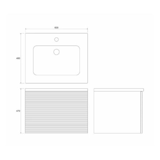 COPEN Lumber 60 cm Függesztett Mosdószekrény Fekete Mosdóval – Füstölt Sötét Tölgy – Nedvességálló