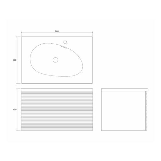 LineART Piedra 60 cm Függesztett Mosdószekrény Fekete Mosdóval – Sötét Dió – Nedvességálló