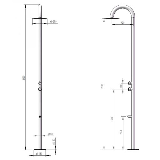 Copen SPA professzionális kültéri zuhanyoszlop fejzuhannyal és lábmosóval, króm