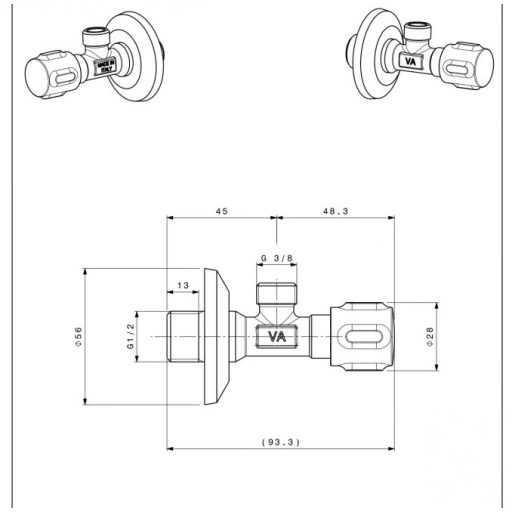 Albertoni sarokszelep 1/2" x 3/8"