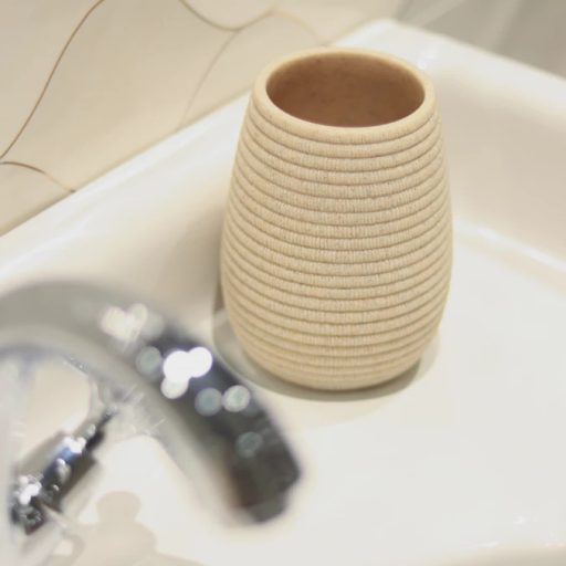 Minotti kötött mintás homokszínű fogkefetartó pohár, ovális