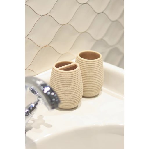 Minotti kötött mintás homokszínű fogkefetartó pohár, ovális