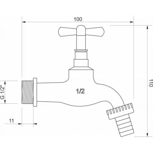 Minotti pillangókaros réz kerti csap tömlővéggel – 1/2" x 3/4"