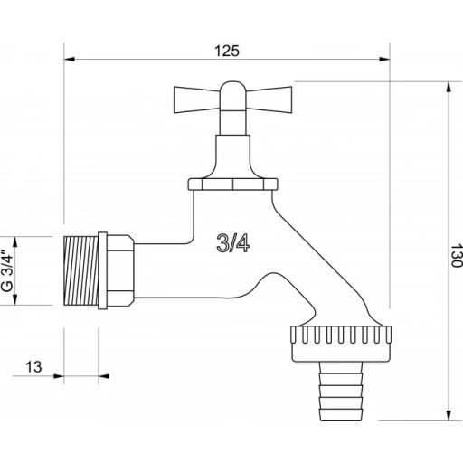 Minotti LUX fali kerti csap tömlővéggel, króm-matt – 1/2"