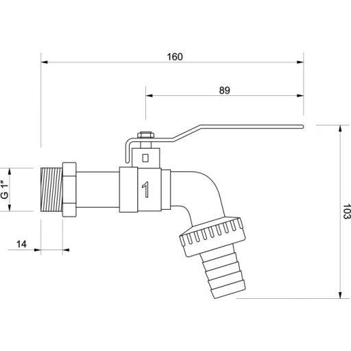 Minotti fali kerti gömbcsap tömlővéggel – 1" x 5/4"
